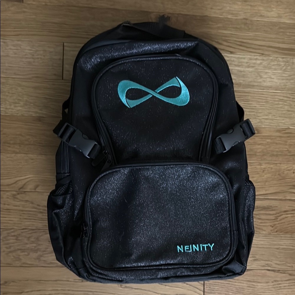 NFinity Black Glitter Backpack with Teal Logo